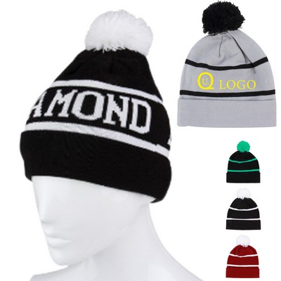 Winter Warm Knitted Beanie w/ Pom Pom