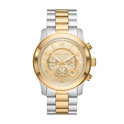 Michael Kors Men's Oversized Runway Chronograph Two-Tone Stainles Steel Watch Gold Dial