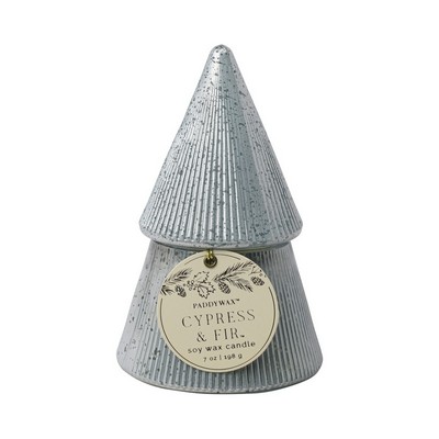 Silver Ribbed Mercury Stacked Tree Candle - Cypress & Fir