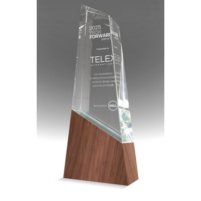 Solid Walnut & Glass Angular Award - 10" Tall