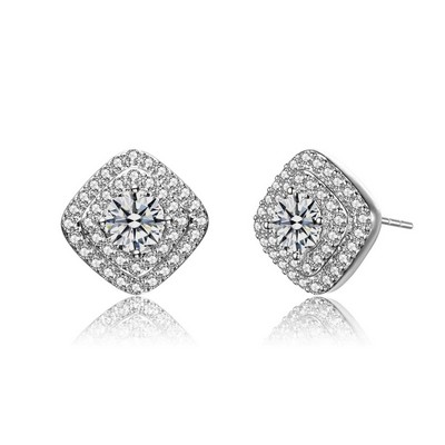 GENEVIVE Cz Pave Square Shape Stud Earrings Size 0.39