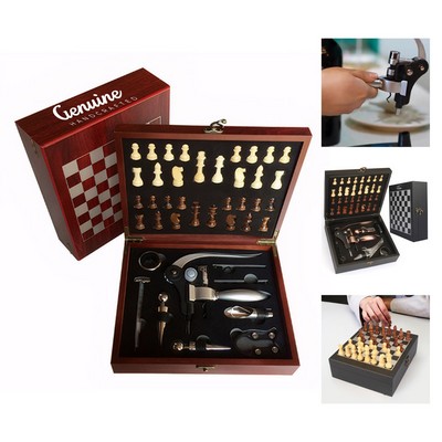 Wooden Wine Box with Chess