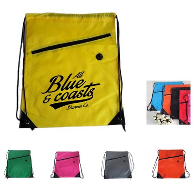 Non-woven Sports Drawstring Backpack with Front Zip