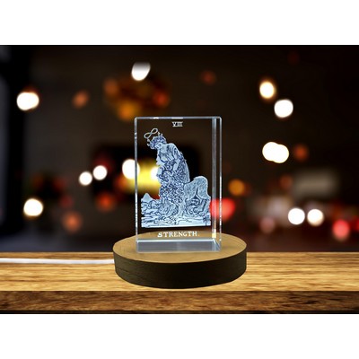 Strength Tarot Symbol Engraved Crystal Trophy Award - w/LED Base Light
