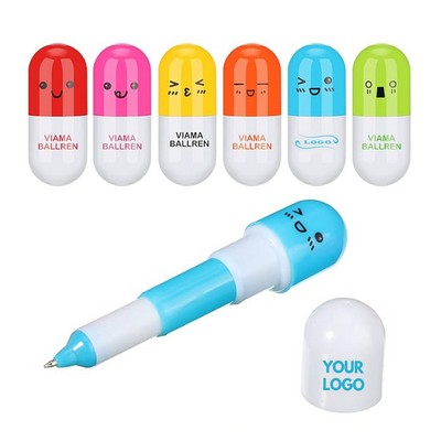 Custom ABS Vitamin Pill Ballpoint Pen Cute Cartoon Smiling Face Retractable Ball Pen