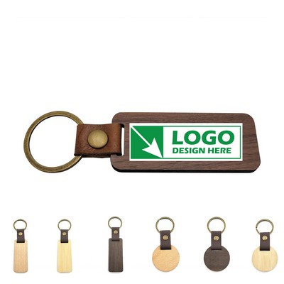 Wooden Keychain Blanks with Leather Strip