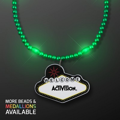 Green LED Bead Necklace with Las Vegas Medallion - PRINTED