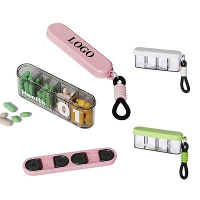 Mini Divided Medicine Pill Box Four Compartments Medicine Dispensing Organizer w/Strap