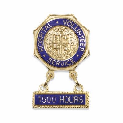 7/8" Enameled Brass Hospital Volunteer Service Lapel Pin - 1,500 Hours