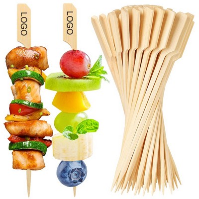 6" Custom Natural Bamboo Flat BBQ Appetizers Cocktail Kabob Skewer w/Paddle Handle