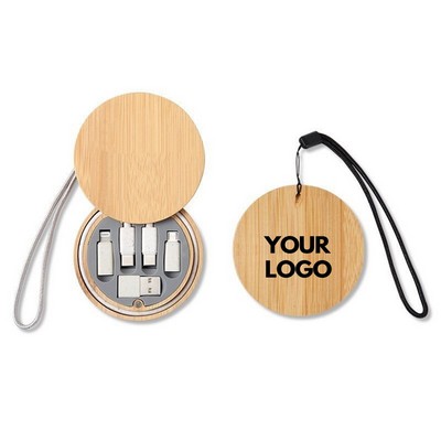 3in1 Eco Friendly Round Bamboo Multi Charging Adapter Cable Kit