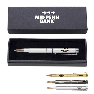 Deluxe Brass Bullet Shaped Ballpoint Pen with Riffle-Style clip Gift Set