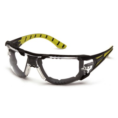 Endeavor Plus Safety Glasses, Black/Green Foam Padded Frame with Clear Anti-Fog Lens