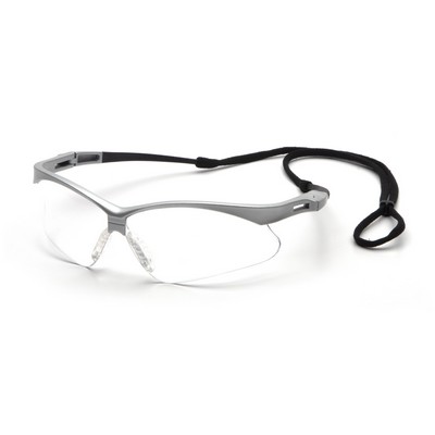 PMXTREME Safety Glasses, Black or Silver Frame with Clear Lens and Cord