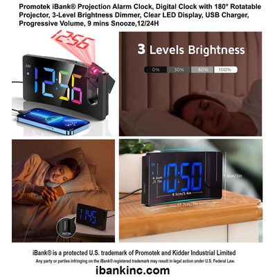 iBank ® Projection Alarm Clock, Digital Clock with 180° Rotatable Projector