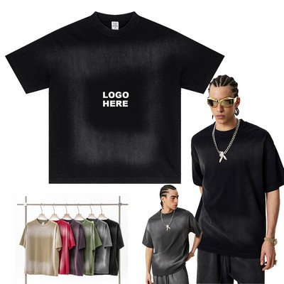 Fashion Men's Hip Hop Short Sleeve Oversized Vintage Wash T-Shirt