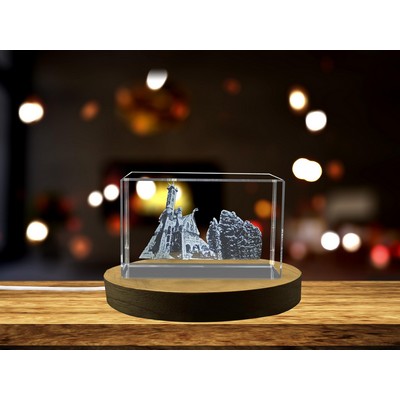 Bishop Castle 3D Engraved Crystal Trophy Award w/LED Base - Recognition Gift for Any Occasion