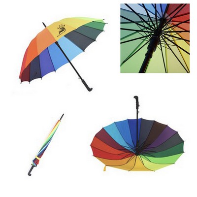 43" Arc 16 Panel Auto-Release Handle Rainbow Umbrella Fashion Long Handle Straight Anti-UV Sun/Rain
