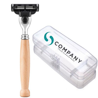 Manual Wooden Handle Razor with Clear Box