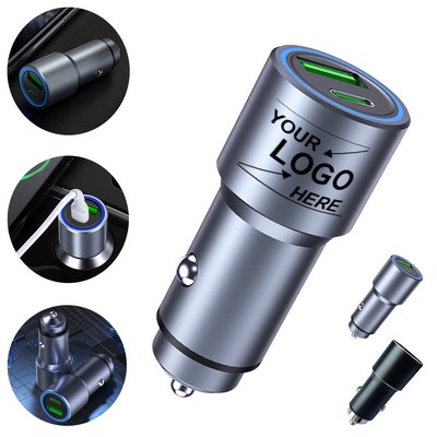 New Car Charger PD QC3.0 USB Super Fast Charging Aluminum Alloy Cigarette Lighter with LED Light