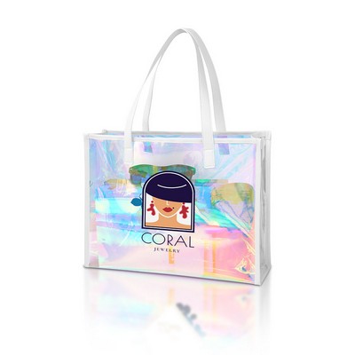 Tpu Holographic Tote Bag With Leather Handle