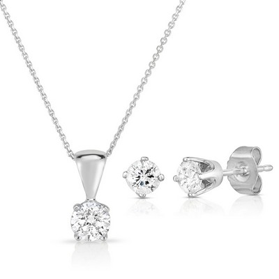 Jilco Inc Solitaire Diamond Earring & Necklace Set