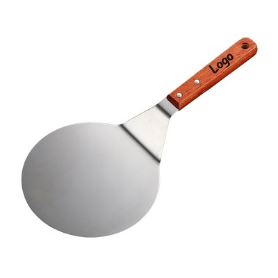 6" Stainless Steel Pizza Peel & Turner - Round Kitchen Spatula with Wood Handle
