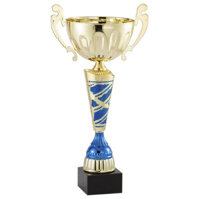 17 1/4" Gold with Blue Accents European Style Trophy Cup on Black Marble Base