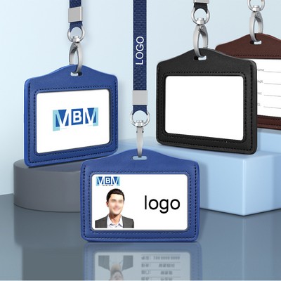 2 Sided Cow Leather College ID Badge Card Holder 4"L x 3 1/5"W