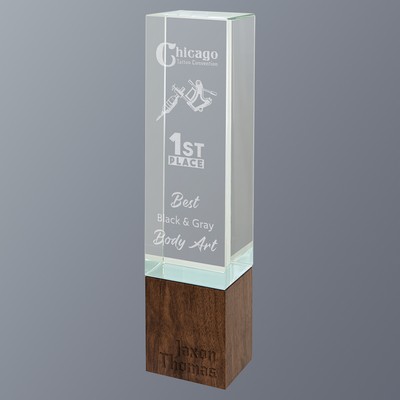 Rectangle Sierra Glass on Walnut Base Series, Medium (2-1/4"x 9"H)