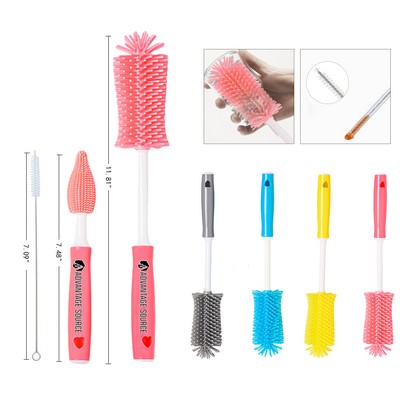 3-in-1 Silicone Bottle Brush Set with Long Handle – Nipple & Straw Cleaner