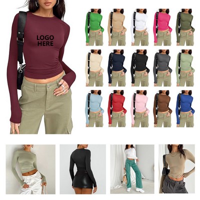 Fitted Cropped Long Sleeve Top for Women - Y2K Style Essential