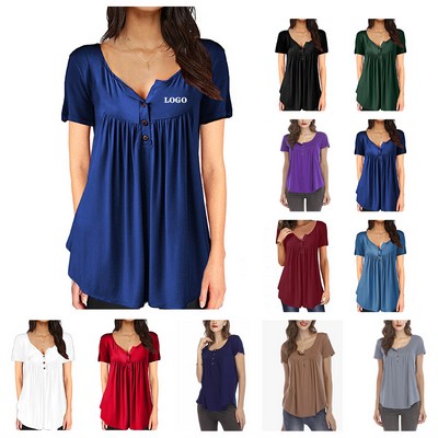 Casual Button-Up Tunic Top with Long Sleeves for Women