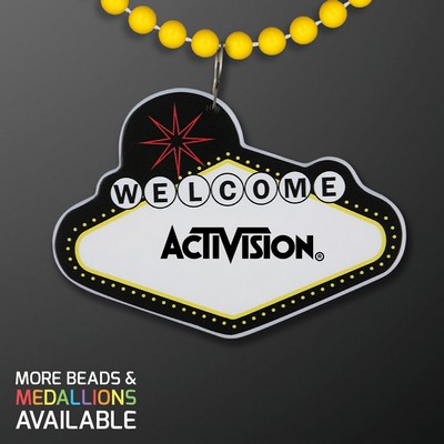 Imprintable Vegas Sign Medallion with Yellow Beaded Necklace - PRINTED