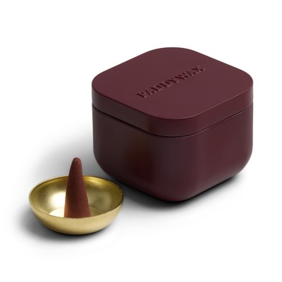 Maroon Cubed Metal Tin Incense W/ 20 Incense Cones + Incense Cone Holder