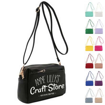 Leather Triple Zip Crossbody Bag