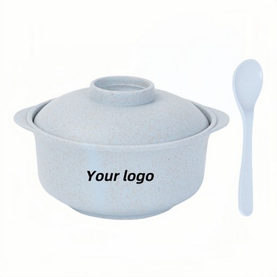 Wheat Straw Noodle Bowl With Lid And Spoon Set Of 3