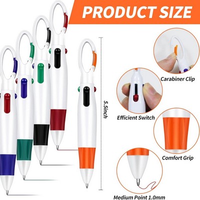 Multi-Colored Ink Shuttle Pen with Carabiner Clip