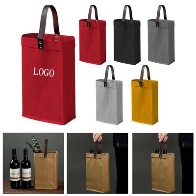 Two-Bottle Washable Kraft Wine Gift Bag
