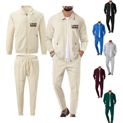 Promotional Casual Jogger Sweatsuit Long Sleeve Jackets Men's Waffle Tracksuit Set