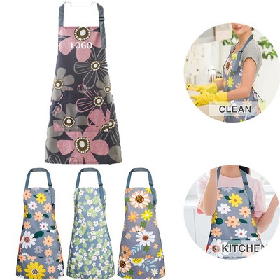 Floral Waterproof Apron with Pocket for Women