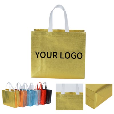 Laminated Non Woven Metallic Shopping Tote Bag 12.6" By 11.8" By 3.9"