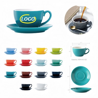 8.5 Oz. Ceramic Coffee Cup With Saucer-One/Full Imprint(30 Days Delivery)