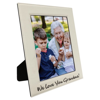 Engraved Photo Frame, White Faux Leather, For 8X10" Photo