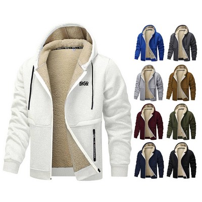 Men Windproof Fleece Lined Heavyweight Hooded Jacket