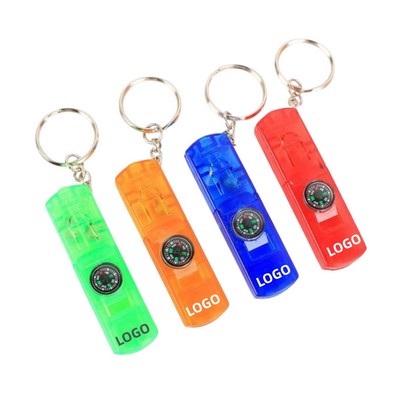 Mini LED Compass Keychain with Flashlight Whistle and Gift Light