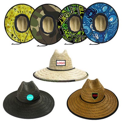 Lifeguard Straw Hat w/ Patch in Full Color Underbrim Imprint