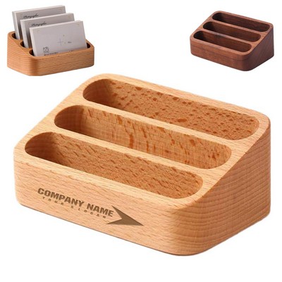 Wooden Three-Slot Business Card Holder