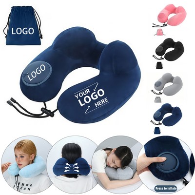 Portable Inflatable U-Shaped Hump Neck Pillow W/ Storage Bag