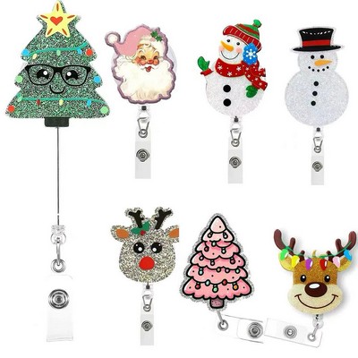Christmas Retractable Badge Holder With Glitter Pull Strap 24"